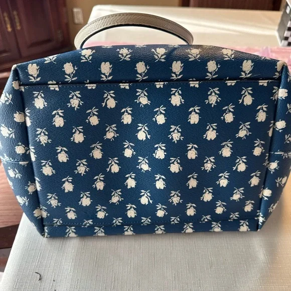 Coach Blue Floral Tote with Cream Trim and Straps - Picture 10 of 15